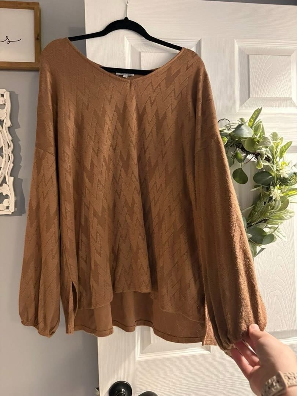 Cozy Ribbed Chevron Swing Top in Camel
